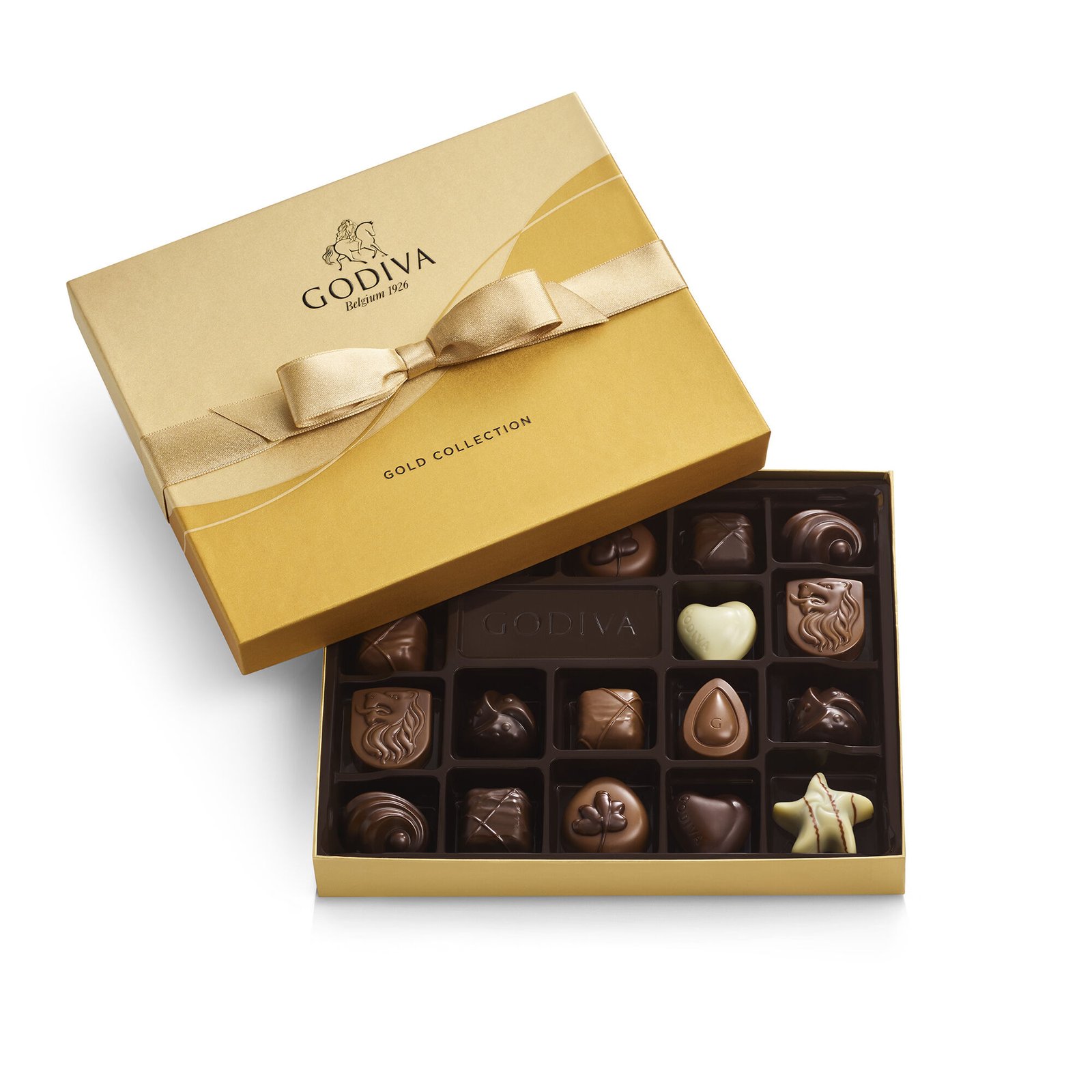 Assorted Chocolate Gold Gift Box, Gold Ribbon, 18 pc.